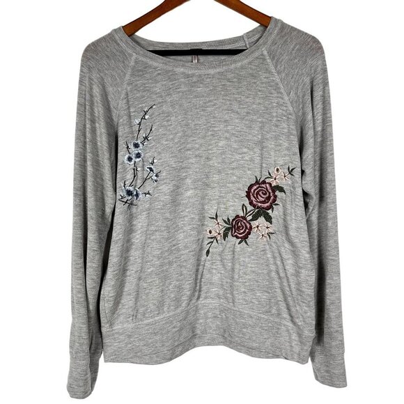 Poof! Grey Floral Sweatshirt Size Medium - Picture 1 of 4